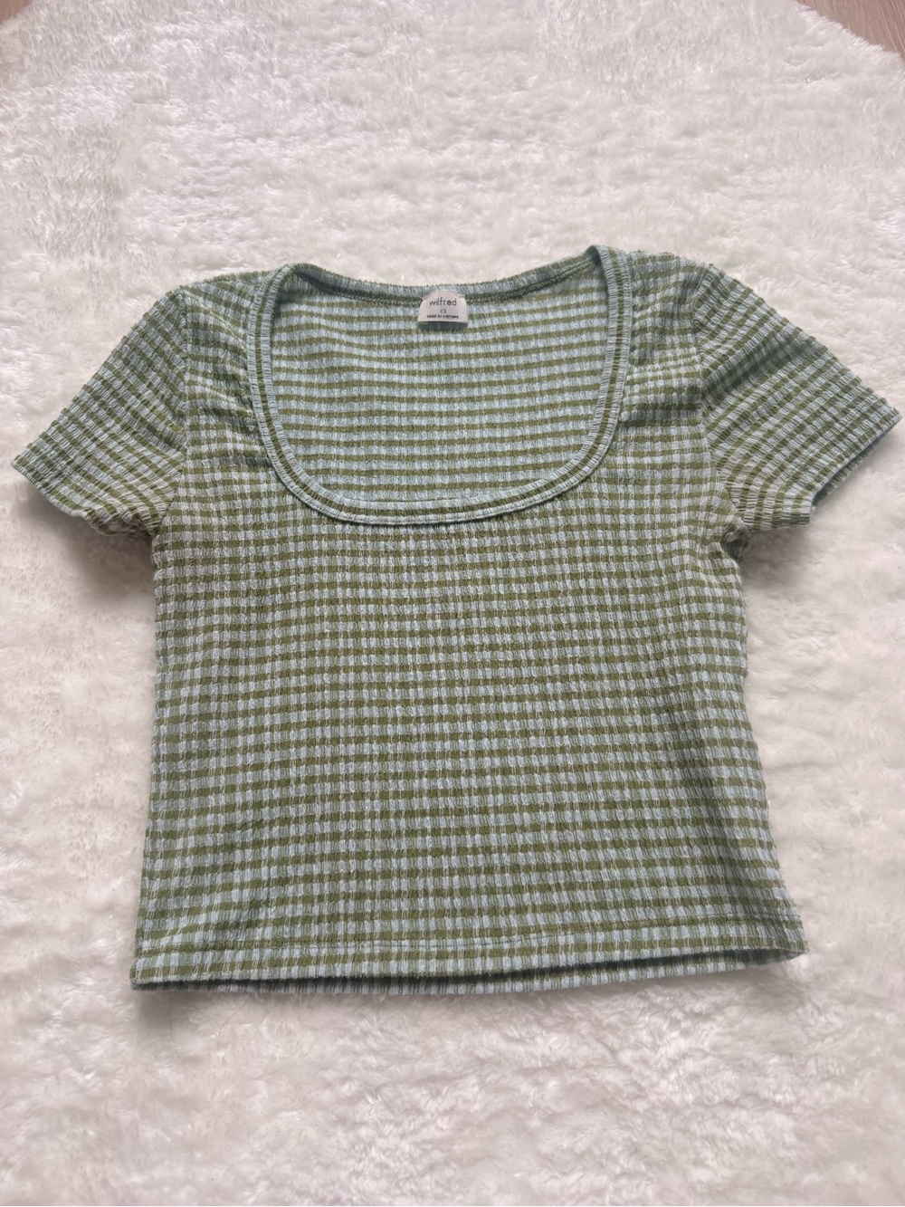 Aritzia Green Gingham Scoop Neck Ribbed Top